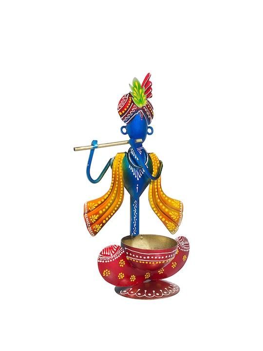 Blue & Red Krishna Idol for Home Mandir | Handcrafted Murti for Pooja & Decor