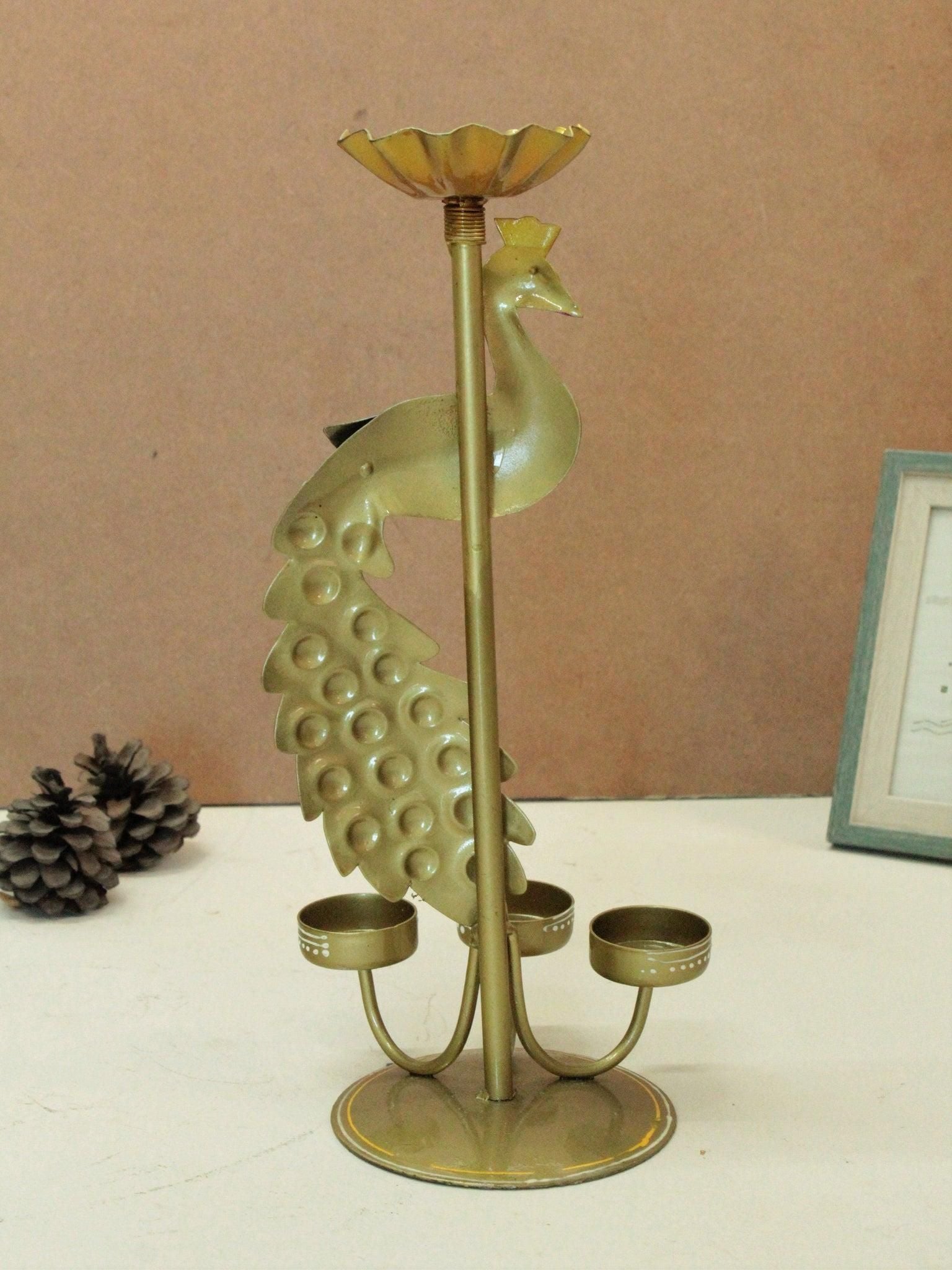 Handcrafted Peacock Tea Light Holder | Decorative Diya Stand for Festival & Home Decor