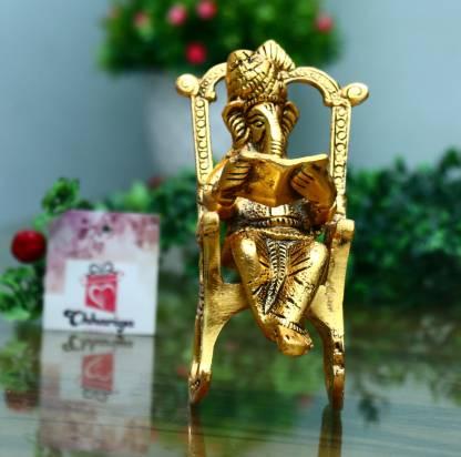 Ganesha on Rocking Chair Statue | Golden Idol Reading Ramayan