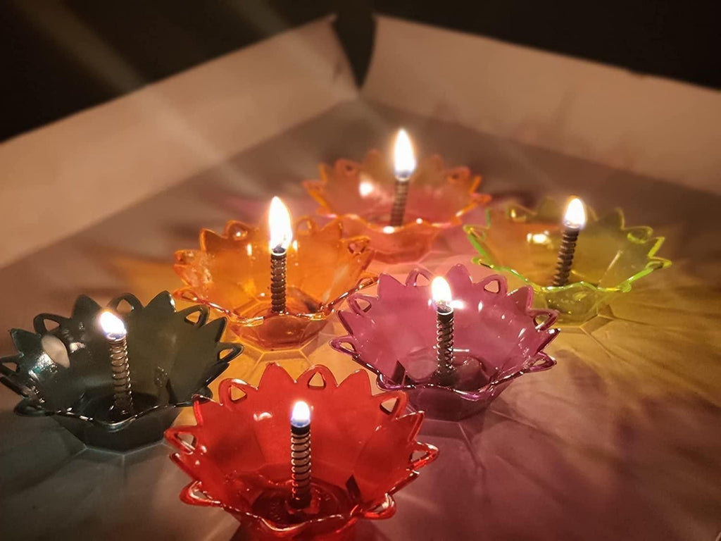 3D Reflection Shadow Diyas for Diwali | Decorative Flameless Lamps (Set of 12)