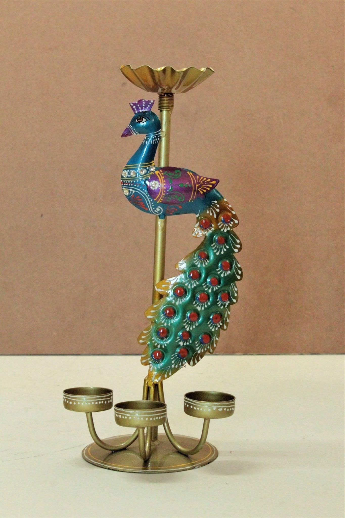 Handcrafted Peacock Tea Light Holder | Decorative Diya Stand for Festival & Home Decor