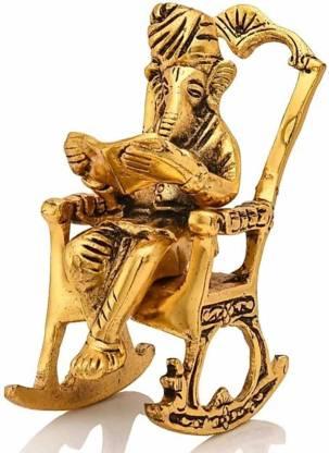 Ganesha on Rocking Chair Statue | Golden Idol Reading Ramayan