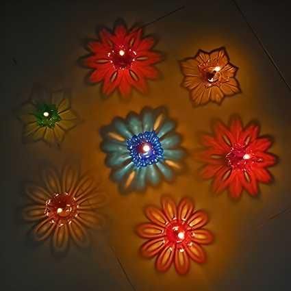 3D Reflection Shadow Diyas for Diwali | Decorative Flameless Lamps (Set of 12)