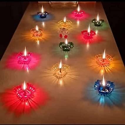 3D Reflection Shadow Diyas for Diwali | Decorative Flameless Lamps (Set of 12)