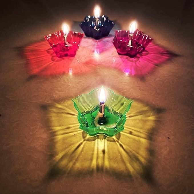 3D Reflection Shadow Diyas for Diwali | Decorative Flameless Lamps (Set of 12)