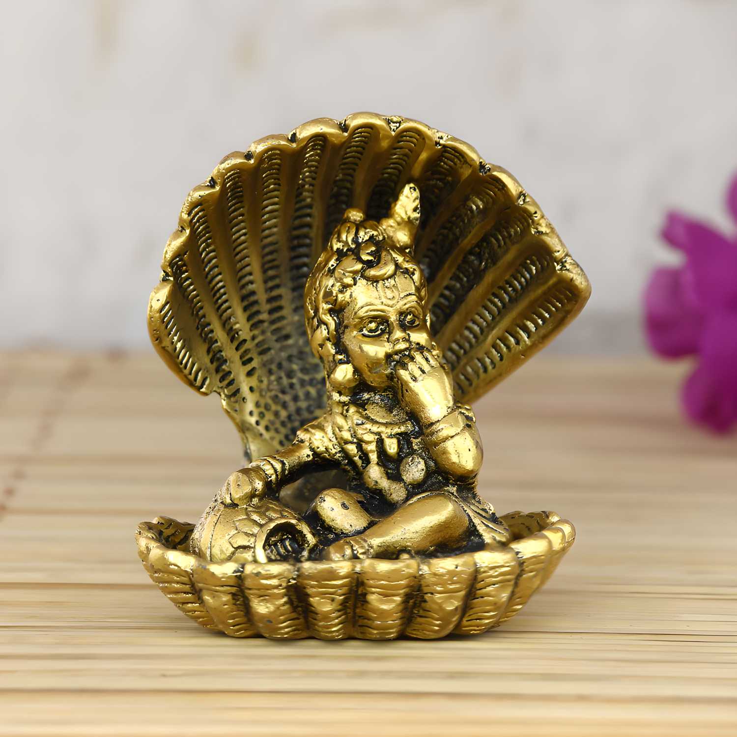 Golden Bal Gopal Makhan Chor Idol | Decorative Krishna Statue for Home Puja