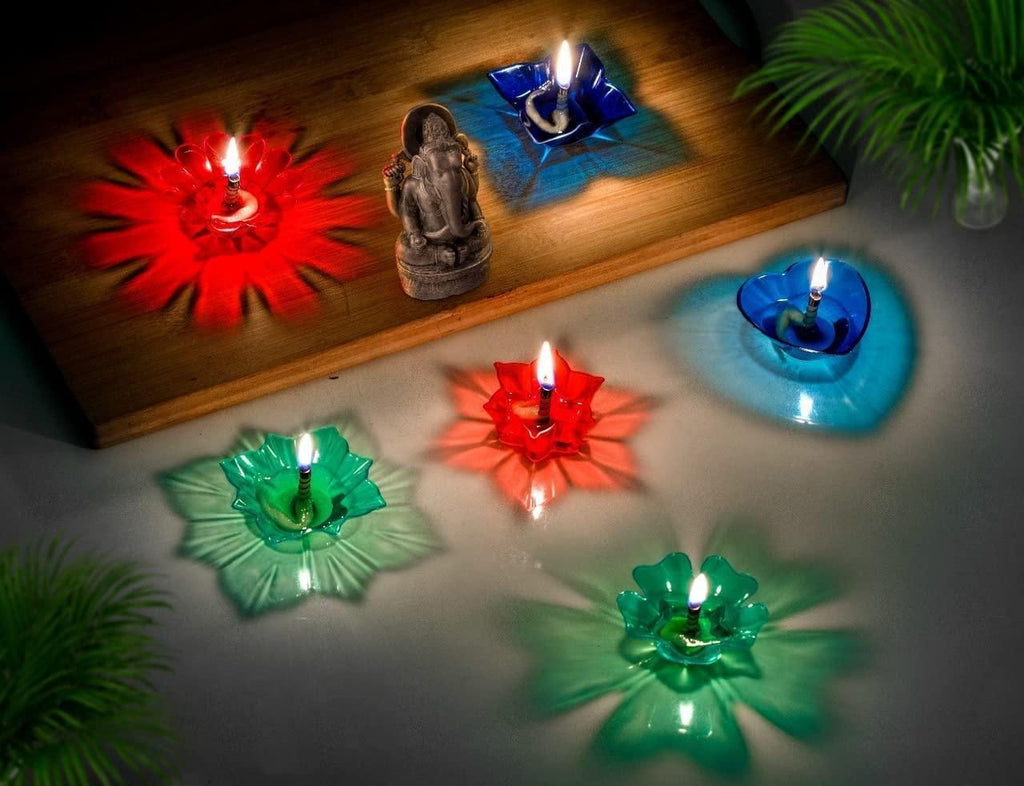 3D Reflection Shadow Diyas for Diwali | Decorative Flameless Lamps (Set of 12)